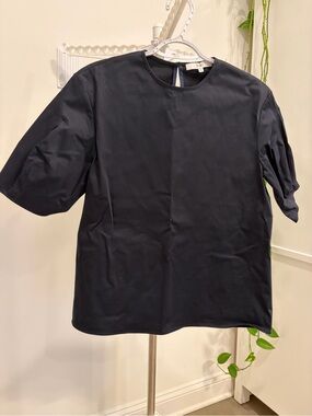 Tibi Black Short-Sleeve Crewneck Shirt